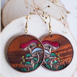 Handmade Zebrawood Mushroom Earrings – Boho & Unique